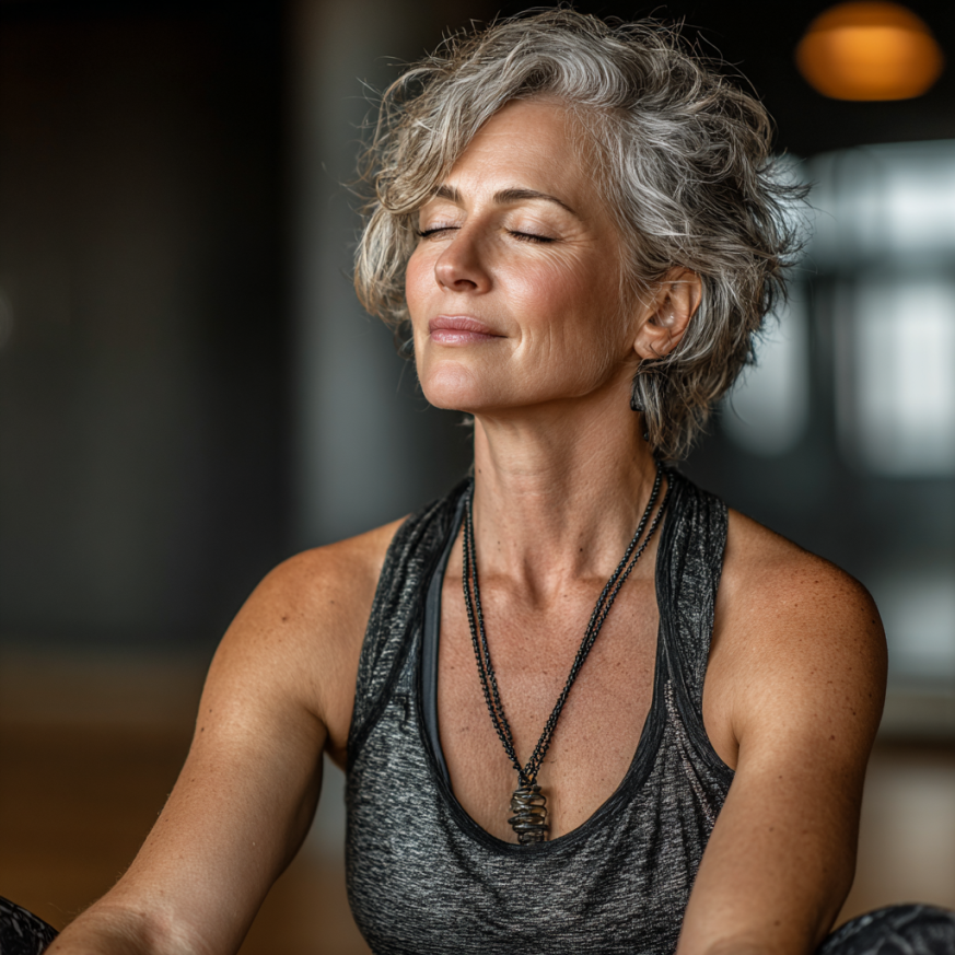 Пожилой мужчина в позе йоги